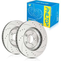 PHILTOP Front Brake Rotors Fit For 2005-2014 Mustang, Drilled Slotted Brake Rotors replace # 54134