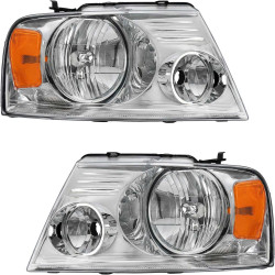 PHILTOP Headlights Assembly Compatible with 2006 Lincoln Mark LT, 2004 2006-2008 Ford F-150,Chrome Housing Clear Lens Amber Refl