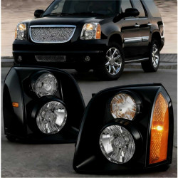 PHILTOP Headlight Assembly Compatible with 2007-2014 GMC Yukon,2007-2014 Yukon XL 1500,2007-2013 Yukon XL 2500, Black Housing Cl