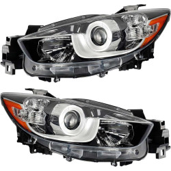 PHILTOP Headlights Assembly Compatible with 2013-2016 Mazda CX-5,Chrome Housing Clear Lens Amber Reflector,Halogen Headlamps (Dr