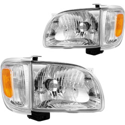 PHILTOP Headlight Assembly Replacement for Tacoma 2001-2004, Amber Headlamp Reflctor Clear Lens Chrome Housing