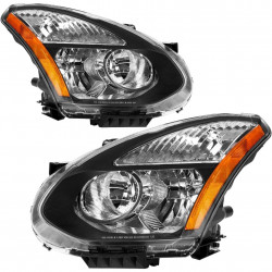 PHILTOP Headlight Assembly for Rogue 2008-2013, Rogue Select 2014-2015, Black Housing with Amber Reflector, Clear Lens, Driver &