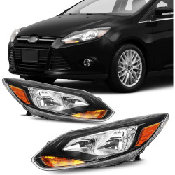 PHILTOP Headlights Assembly Compatible with 2012 2013 2014 Ford Focus,Black Housing Clear Lens Amber Reflector,Halogen Headlamps