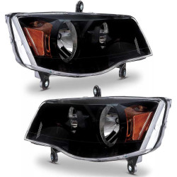 PHILTOP Headlights Assembly Compatible with 2008-2016 Chrysler Town &amp; Country, 2011-2020 Dodge Grand Caravan,Black Housing C
