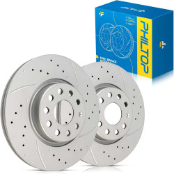 PHILTOP Front Drilled &amp; Slotted Brake Rotors for Volkswagen 2006-2010 2012-2022 Passat, Volkswagen 2005-2018 2022 Jetta | Zi