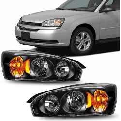 PHILTOP Headlights Assembly Compatible with 2004-2008 Chevy Malibu,Black Housing Clear Lens Amber Reflector,Halogen Headlamps (D