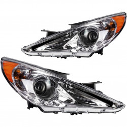 PHILTOP Headlight Assembly, Chrome Headlights Compatible with Sonata 2011-1014 (except Hybrid), Amber Reflector Clear Lens