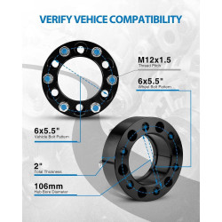 6x5.5" Wheel Spacers Hub Centric 2" 106mm M12x1.5 2Pcs PHILTOP®