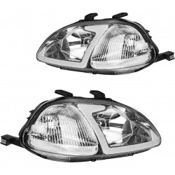 PHILTOP Headlamp Headlight Assembly Pair Fit for Civic 1996-1998,Clear Reflector Clear Lens Chrome Housing,OE 203162011, 33151S0