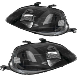 PHILTOP Front Headlights Assembly for Civic 1999-2000 1.6L, Headlamp for Black Housing Clear Lens Clear Reflector
