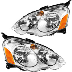 PHILTOP Headlight Assembly - Chrome Replacement Headlights for 2002-2004 Acura RSX, Clear Lens with Amber Reflector