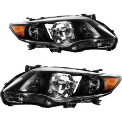 PHILTOP Headlights Assembly Compatible with 2011-2013 Toyota Corolla,Black Housing Clear Lens Amber Reflector,Halogen Headlamps 