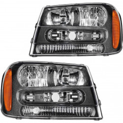 PHILTOP Headlight Assembly Replacement for 2002-2009 Trailblazer 2002-2006 Trailblazer EXT, Amber Headlamp Reflctor Clear Lens B