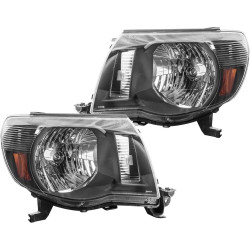 PHILTOP Headlight Assembly Replacement for Tacoma 2005-2011, Amber Headlamp Reflctor Clear Lens Black Housing