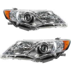 PHILTOP Headlight Assembly Replacement for 2012-2014 Camry, Amber Headlamp Reflctor Clear Lens Chrome Housing
