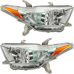 PHILTOP Headlights Assembly Compatible with 2011-2013 Toyota Highlander,Chrome Housing Clear Lens Amber Reflector,Halogen Headla