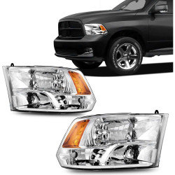 PHILTOP Headlights Assembly for 2019-2023 Ram 1500 Classic, 2011-2018 Ram 2500/3500, 2009-2021 Ram 1500,Chrome Housing Clear Len