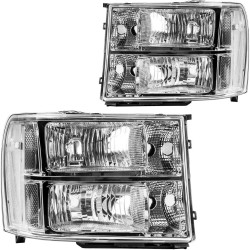 PHILTOP Headlights Assembly for 2007-2014 GMC Sierra 2500 HD,2007-2013 GMC Sierra 1500,2007 Sierra 2500 HD Classic, Chrome Housi