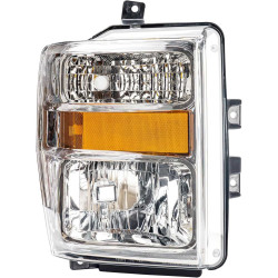 PHILTOP Headlight Assembly Compatible with 2008-2010 Ford F250/F350 Super Duty, Chrome Housing with Clear Lens and Amber Reflect