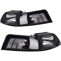 PHILTOP Headlights Assembly Compatible with 1999 2000 2001 2002 2003 2004 Ford Mustang,Black Housing Clear Lens Clear Reflector,