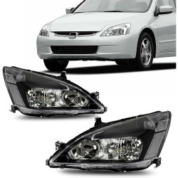 PHILTOP Headlights Assembly Compatible with 2003-2007 Honda Accord,Black Housing Clear Lens Clear Reflector,Halogen Headlamps (D
