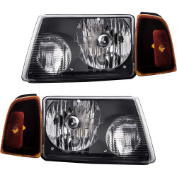 PHILTOP Headlights Assembly Compatible with 2001-2011 Ford Ranger,Black Housing Clear Lens Amber Reflector,Halogen Headlamps (Dr